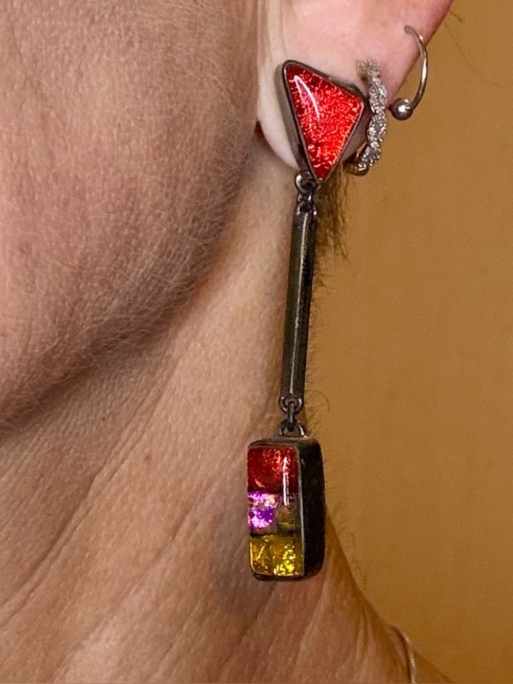 Vintage 80s Sterling Silver 925 Memphis Milano Enamel Drop Earrings